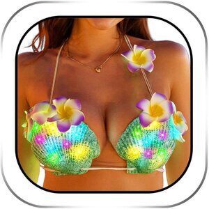 Women's Green Light Up Shell Bra Bikini Top Flower Seashell Glowing Rave Outfits